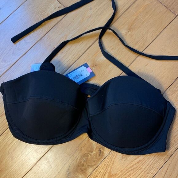 Jack Wills Helton Halter Neck Bikini Top size 10 Black Support Underwear Swim - Picture 1 of 5